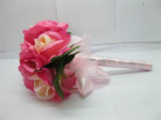 1X Pink Rose Bridal Bouquet Holding Flowers Wedding Favor
