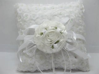 1X White Square Wedding Ring Pillow w/case under Rose