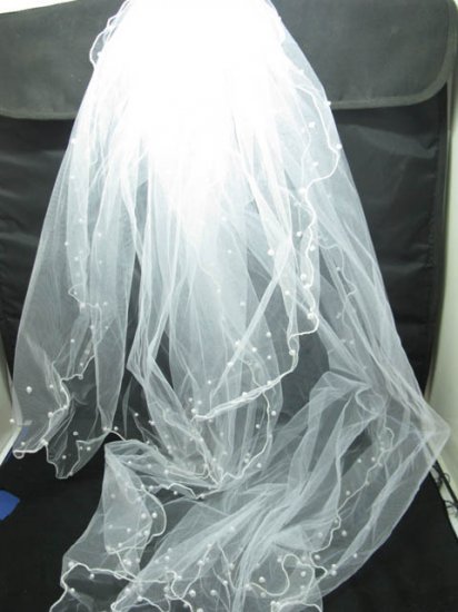 1Pc New White Wedding Bridal Veil - Pearl Edge - Click Image to Close