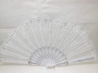 10 Silver Foil Bridal Lace Hand Fan Wedding Favor