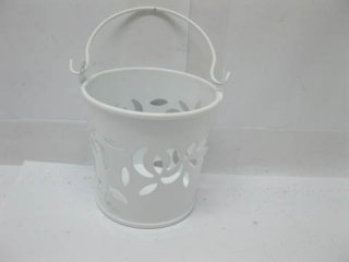 10 White Hollow Mini Tin Pail Bucket Wedding Favor