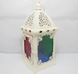 2Pcs White Colored Glass Hanging Lantern w/Candle Holder
