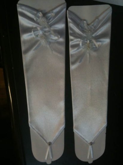 2Pairs White Wedding Dress/Satin Bridal Gloves 34cm - Click Image to Close
