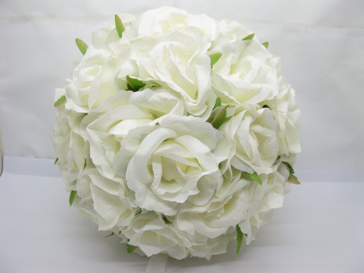 1X HQ Wedding White Rose Bridal Bouquets Posie 23cm Dia. - Click Image to Close
