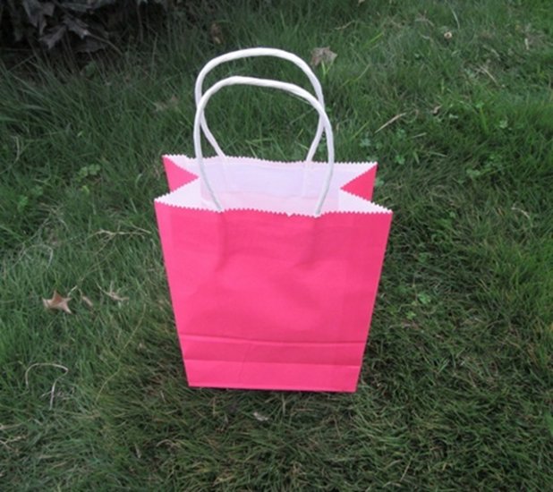 48 Bulk Kraft Paper Gift Carry Shopping Bag 27x22x11cm Pink - Click Image to Close