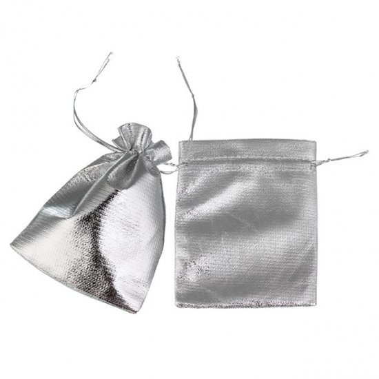 100 Silvery Drawstring Gift Jewellery Pouches 9x7cm - Click Image to Close