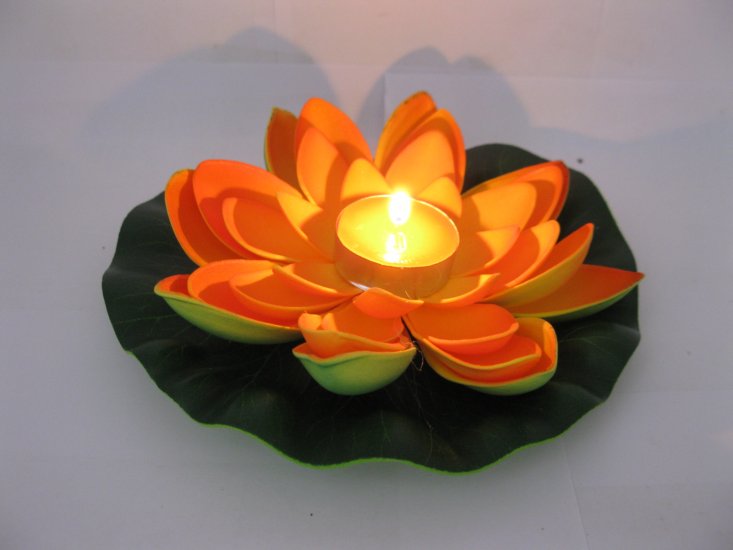 24 Orange Floating Lotus Flower with Candle Wedding Decoration - Click Image to Close
