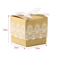 50X Printed Kraft Square Bow Chic Sweets Candy Gift Boxes