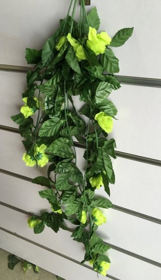 4X Artificial Yellow Green Rose Flower Vine Hanging Leaves - Click Image to Close
