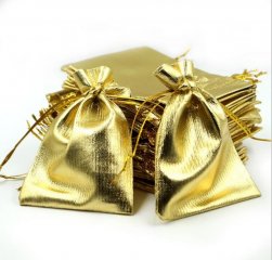 100 Golden Drawstring Gift Jewellery Pouches 12x9cm
