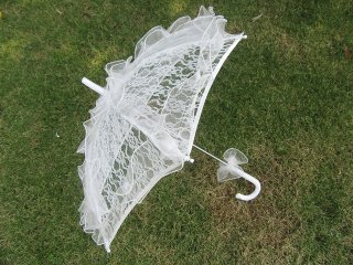 1X Light Ivory Lace Wedding Bridal Ruffle Parasol Umbrella 55cm