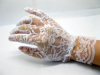 2Pair White Lace Wedding Dress Bridal Gloves 22cm