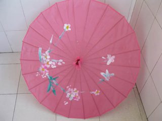 5Pcs Pink Oriental Parasol Cloth Umbrella Floral Pattern
