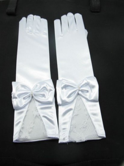 1 Pairs White Wedding Bowknot Bridal Gloves 37cm - Click Image to Close