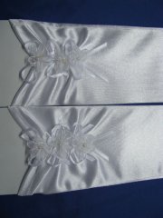 1Pair White Wedding Dress/Satin Flower Bridal Gloves 35cm