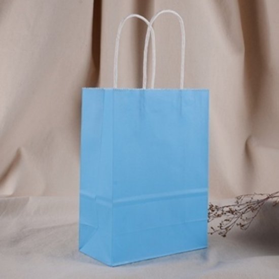 48 Bulk Kraft Paper Gift Carry Shopping Bag 22x16x8cm Blue - Click Image to Close