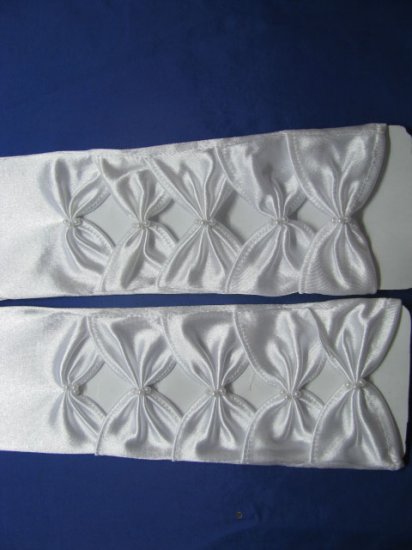 2Pair White Wedding Dress/Satin Bowknot Bridal Gloves 38cm - Click Image to Close