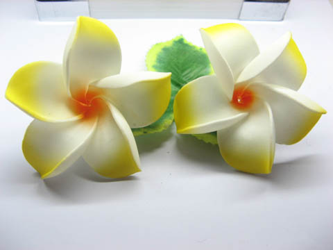 50 New Yellow Fabulous Foam Frangipani Flower 8x3.5cm - Click Image to Close