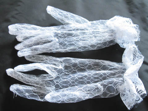 2Pair White Lace Wedding Dress Bridal Gloves 23cm - Click Image to Close