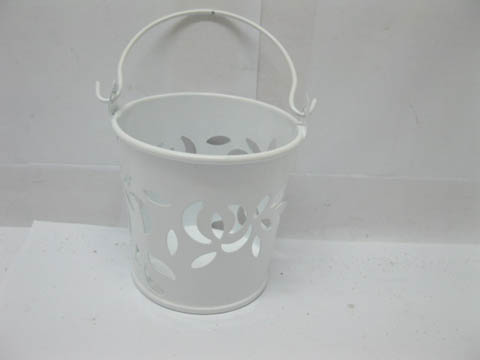 10 White Hollow Mini Tin Pail Bucket Wedding Favor - Click Image to Close