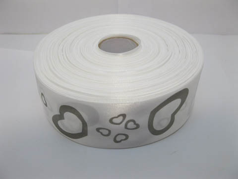 1Roll X 100Yards White Wide Satin Ribbon w/Heart 5cm - Click Image to Close