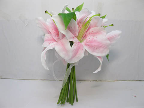 1X Lily Bridal Bouquet Holding Flowers Wedding Favor LightPink - Click Image to Close