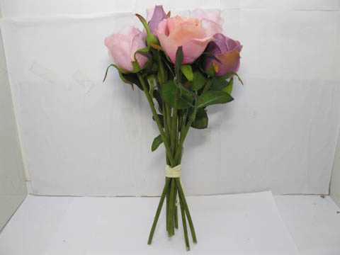 1X Rose Bridal Bouquet Wedding Artificial Flower Pink&Purple - Click Image to Close