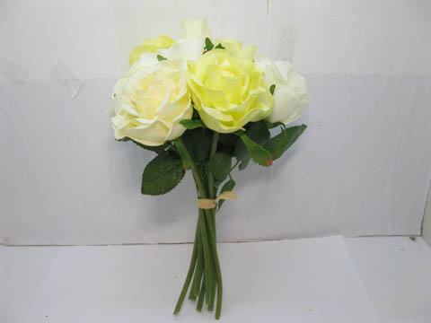 1X Rose Bridal Bouquet Wedding Artificial Flower Yellow - Click Image to Close