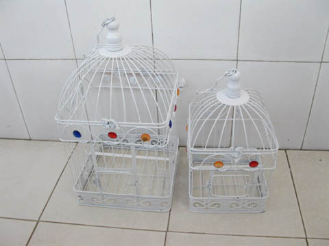1Set 2in1 Square Luxury Hanging Bird Cage W/Rhinestone - Click Image to Close