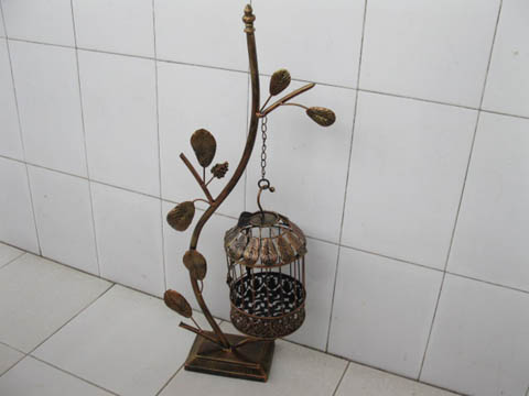 1X Copper Plated Hanging Bird Cage & Stand Wedding Favor - Click Image to Close
