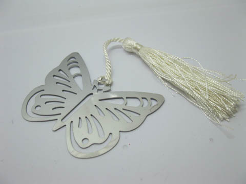 10X Silver-Metal Butterfly Bookmark w/Tassel Wedding Favor - Click Image to Close