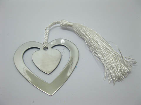 10X Silver-Metal Heart Bookmark w/Tassel Wedding Favor - Click Image to Close