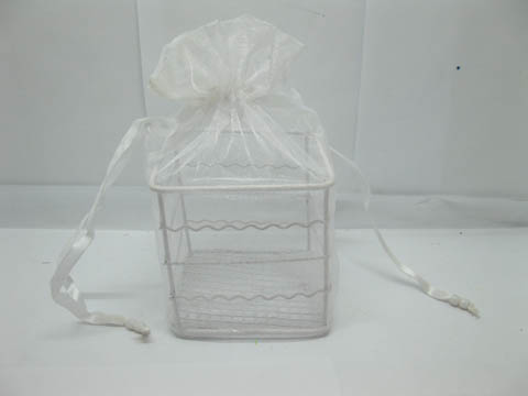 12Pcs White Metal Wire Candy Basket w/Bag Wedding Favor - Click Image to Close