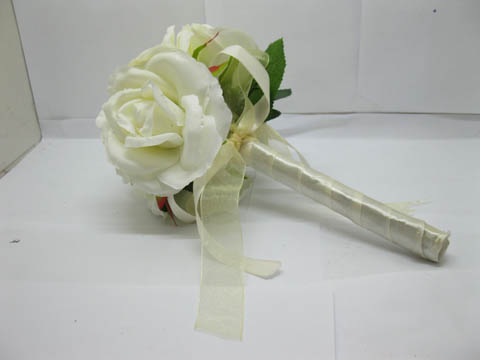 1X Ivory Rose Bridal Bouquet Holding Flowers Wedding Favor - Click Image to Close