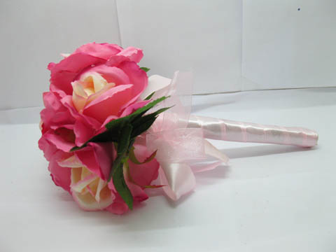 1X Pink Rose Bridal Bouquet Holding Flowers Wedding Favor - Click Image to Close