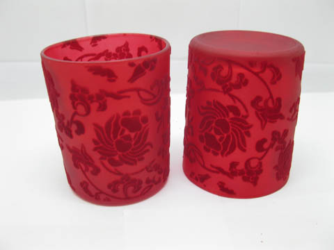 7x12Pcs Red Glass Tea Light Holder with Velvet Flower Wedding - Click Image to Close