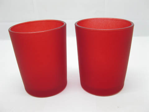 40 Frosted Glass Tea Light Holder Wedding Favor 6.5cm Red - Click Image to Close