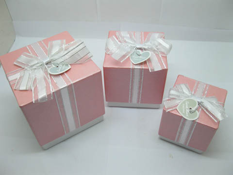 1Sets 3in1 Nesting Gift Box with Ribbon on Top Pink - Click Image to Close