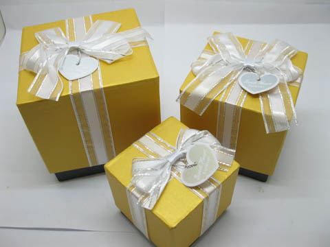 1Sets 3in1 Nesting Gift Box with Ribbon on Top Yellow - Click Image to Close