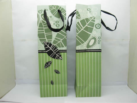 12X Green Leaf Wine Bottle Carrier Paper Gift Bags - Click Image to Close