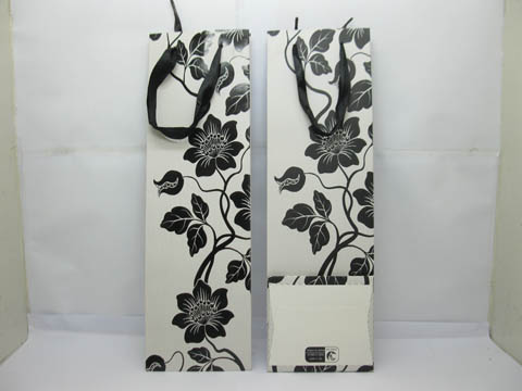 12X White Black Flower Wine Bottle Carrier Paper Gift Bags - Click Image to Close
