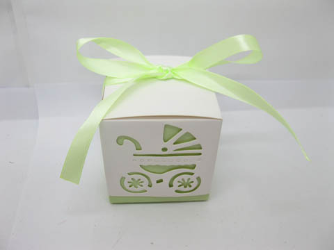 50 Baby Carriage Cutout Bomboniere Gifts Boxes Light Green - Click Image to Close