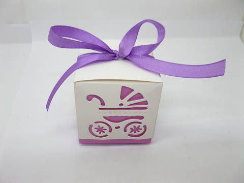 50 Baby Carriage Cutout Bomboniere Gifts Boxes Light Purple - Click Image to Close