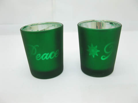 144 Green Glass Tea Light Holder Wedding Favor Words On - Click Image to Close
