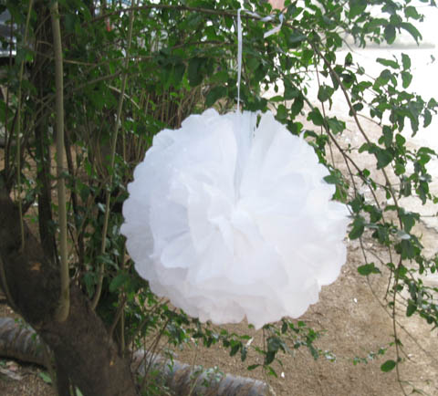 10 White Tissue Paper Pom Poms Wedding Party Decoration 20cm Dia - Click Image to Close
