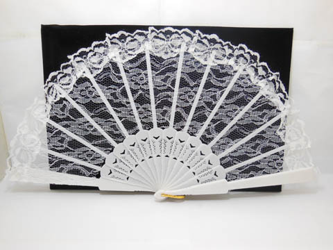 10 White Bridal Lace Hand Fan Wedding Favor - Click Image to Close