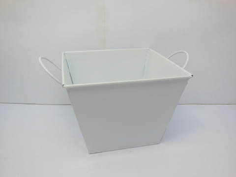 10X Square Tin Bucket with Handles for Wedding Favor - White - Click Image to Close