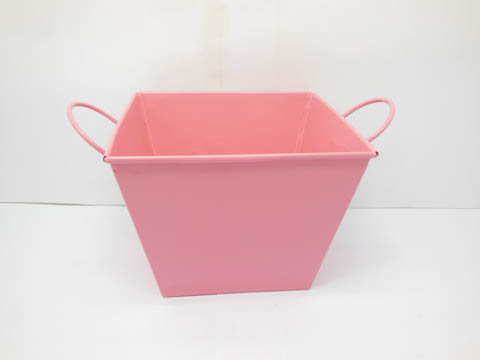 10X Square Metal Bucket with Handles for Wedding Favor - Pink - Click Image to Close