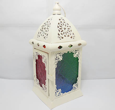 2Pcs White Colored Glass Hanging Lantern w/Candle Holder - Click Image to Close