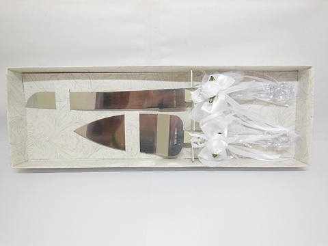 1X Wedding Cake Knife & Serving Set - Ribboned Rose Gift Boxed - Click Image to Close